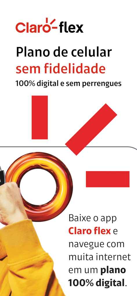 Schermata promozionale per l'app Claro flex che presenta un piano mobile 100% digitale senza contratti