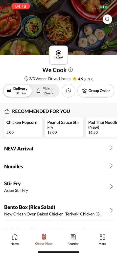 We Cook. - Screenshot of the We Cook mobile app showing the restaurant menu with categories like noodles and bento boxes.