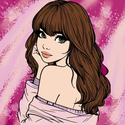 realistic girl with bangs looking over her shoulder