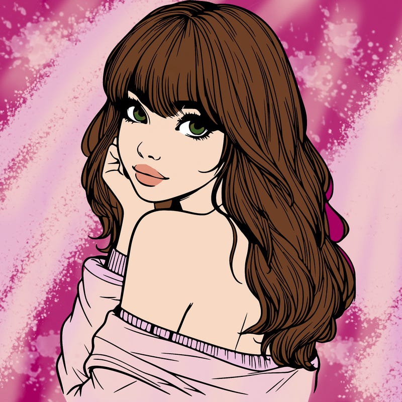 realistic girl with bangs looking over her shoulder