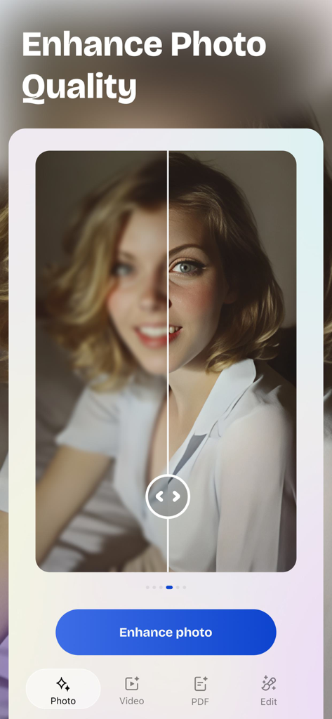 Artguru - AI Photo Enhancer - Before and after comparison of a blurry portrait sharpened using Artguru AI photo enhancement