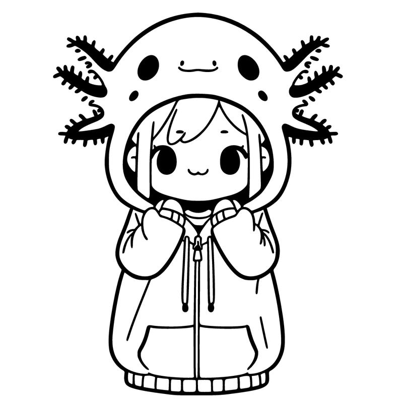 girl with big axolotl hoodie