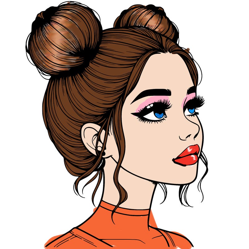 realistic girl with buns on the top of her head