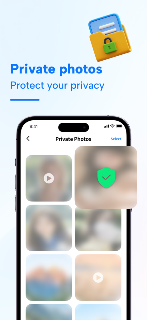 Cleaner Suite:Clean up Storage - Cleaner Suite app screen showing the private photos vault feature with a locked folder icon