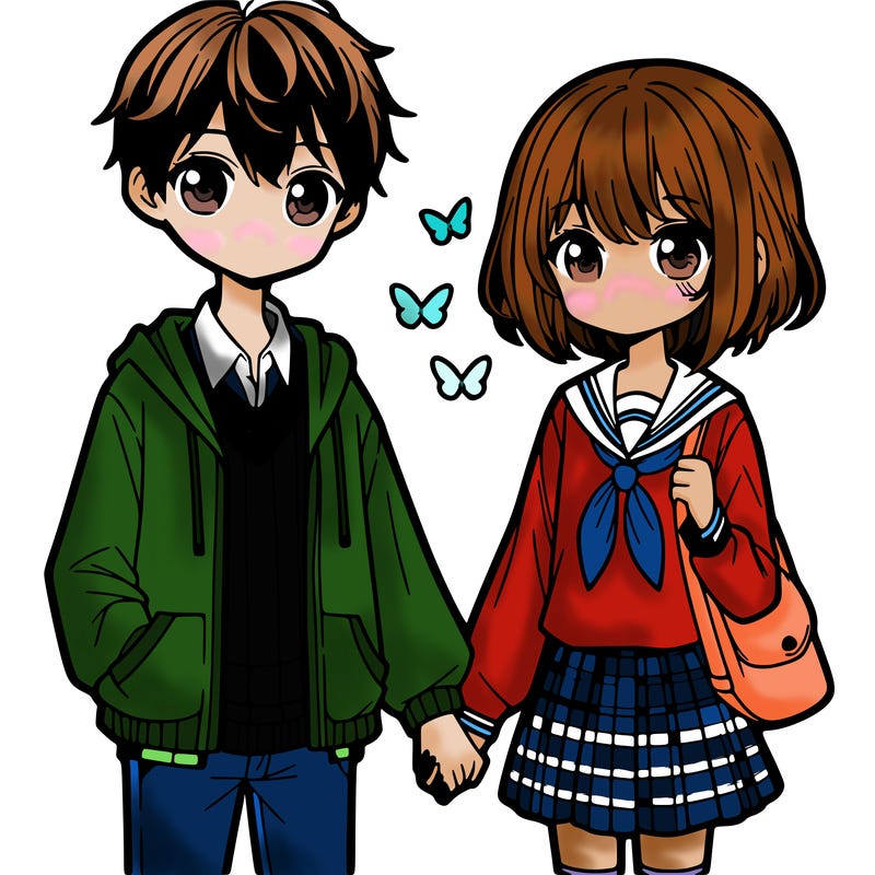 anime (girl and boy holding hands)
