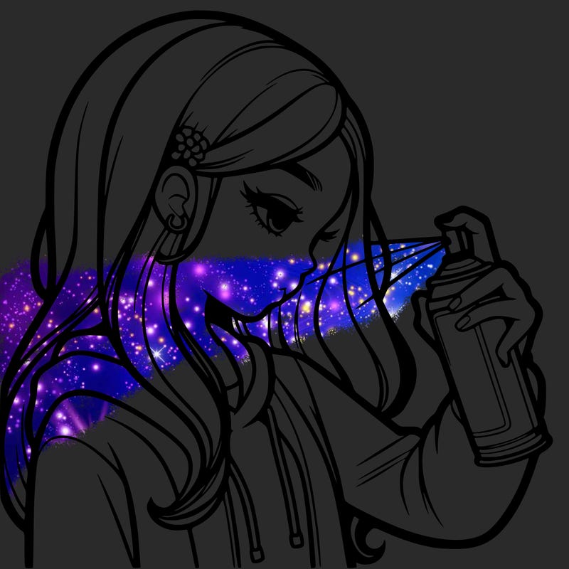 a realistic girl spray painting