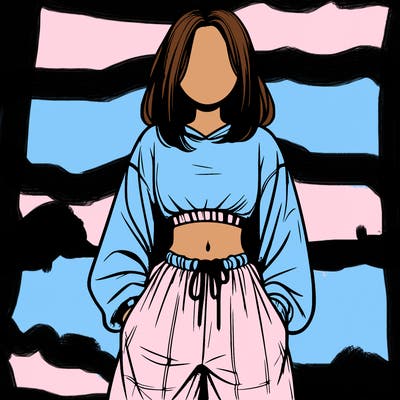 realistic girl faceless with baggy pants and a crop top