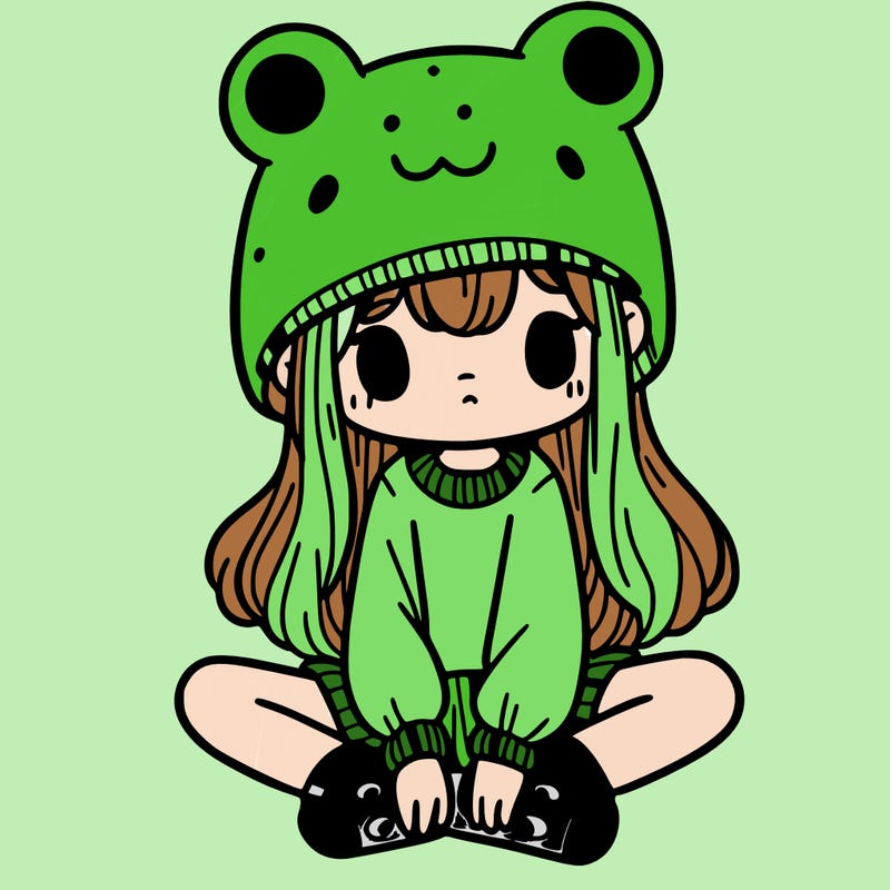 a girl wearing a frog hat and some frog socks