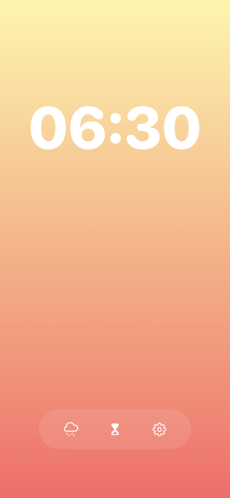 RainBytes: Offline Rain Sounds - RainBytes app minimalist countdown timer screen with warm gradient background and navigation icons