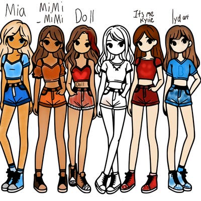 a group of girls wearing crop tops and shorts