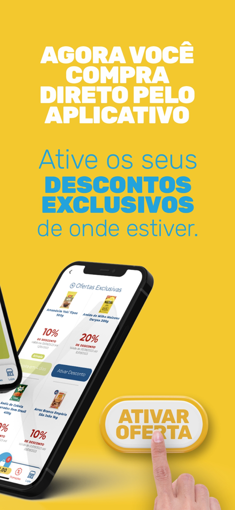 Smartphone displaying the Jaú Serve Plus Delivery app interface with exclusive grocery discounts and a button to activate offers