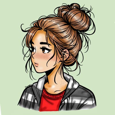 realistic teenage girl with a messy bun