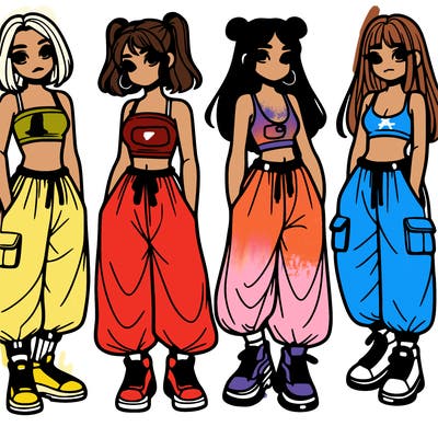 girls with crop top with baggy pants