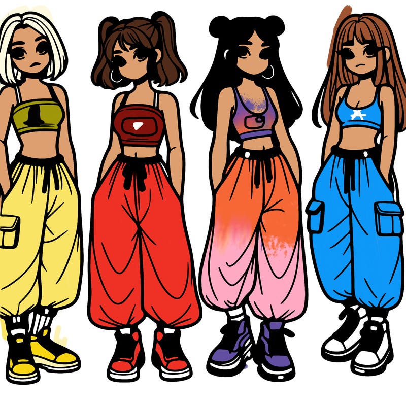 girls with crop top with baggy pants