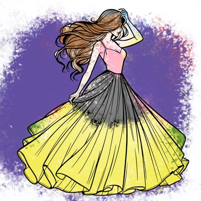 realistic woman with dress flowing in the wind