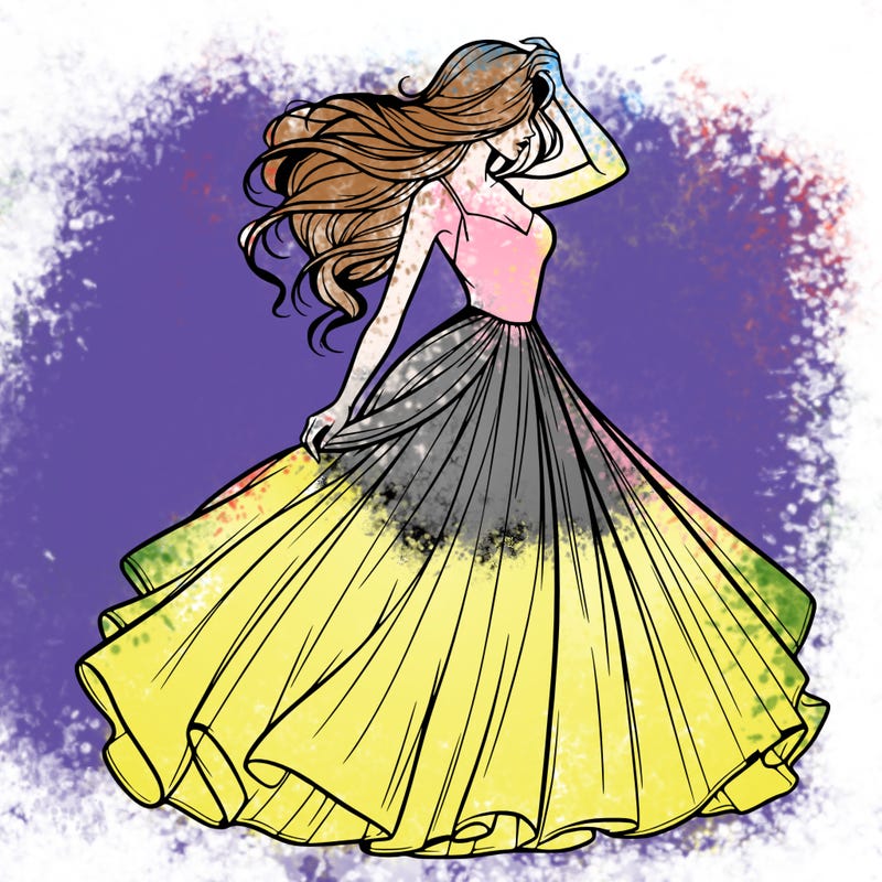 realistic woman with dress flowing in the wind