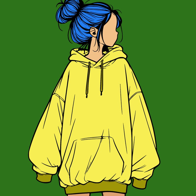 realistic girl with a oversized sweatshirt on and a bun