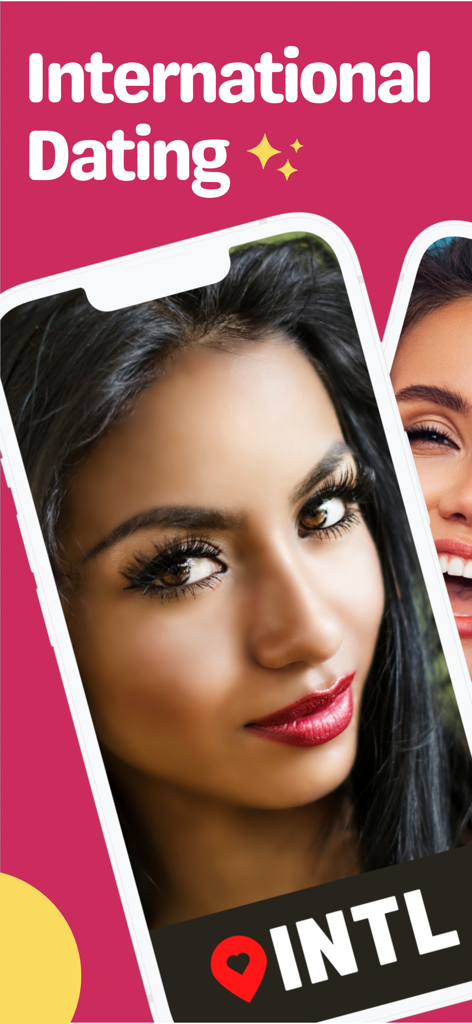 INTL - International Dating - International dating app screen showing a woman profile with INTL logo