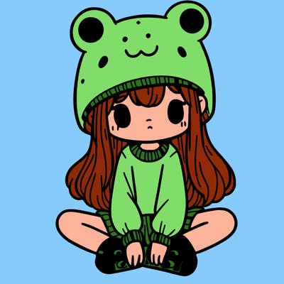 a girl wearing a frog hat and some frog socks