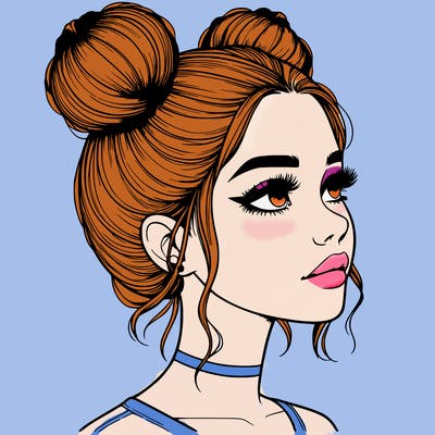 realistic girl with buns on the top of her head