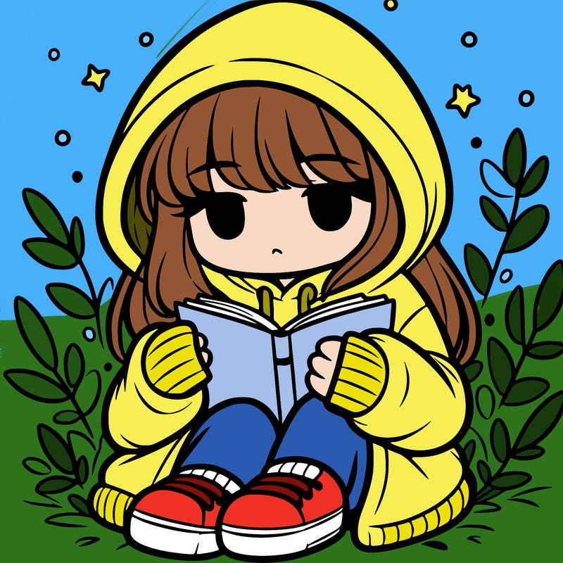 girl in oversized hoodie reading a book
