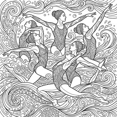 Immerse yourself in the graceful world of artistic swimming with this beautifully detailed coloring page designed for adults. Discover a calming and creative escape as you bring these synchronized athletes to life with color.
