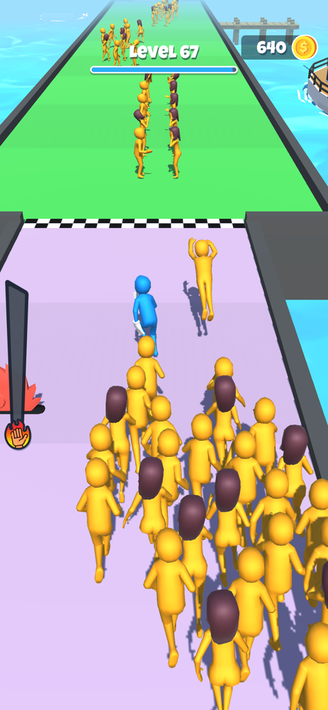 Slap And Run - A blue character runs away from a crowd of yellow pedestrians in Slap and Run level 67