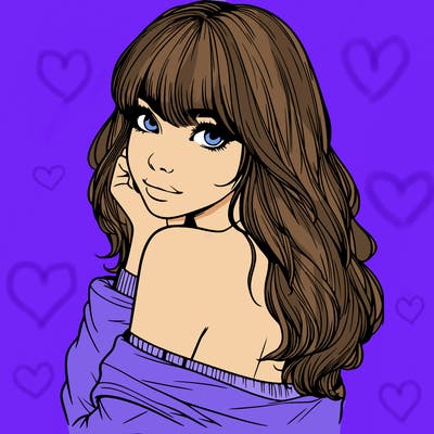 realistic girl with bangs looking over her shoulder