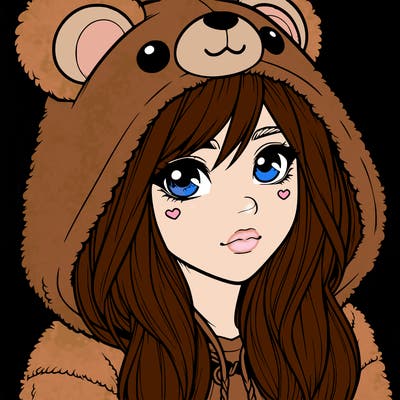 realistic girl in a bear hoodie