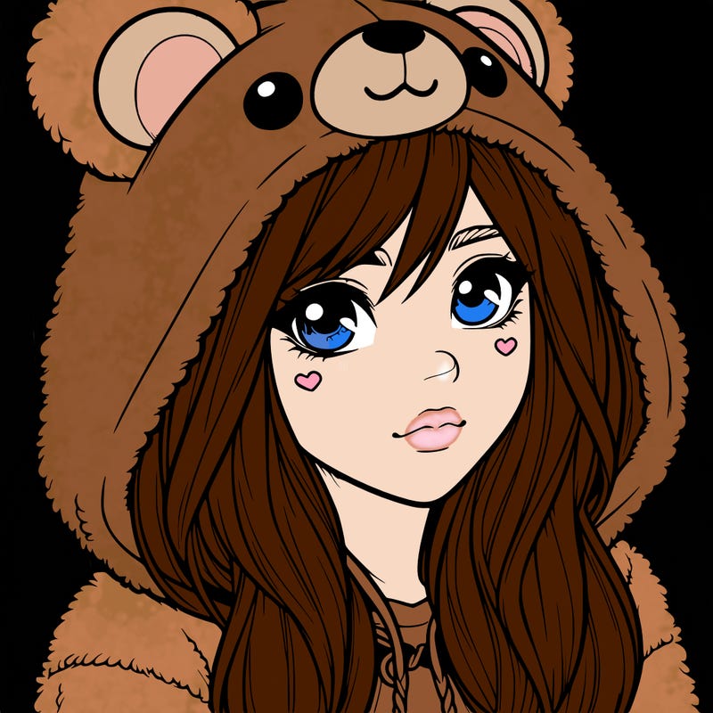 realistic girl in a bear hoodie