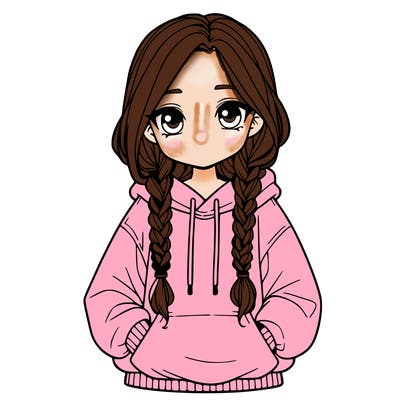 a realistic girl with a oversized hoodie and she has braids