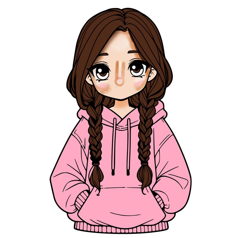 a realistic girl with a oversized hoodie and she has braids