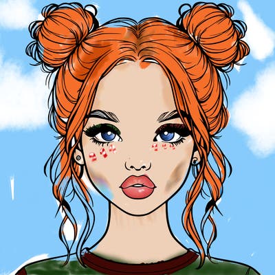 realistic girl with two buns in hair and lips