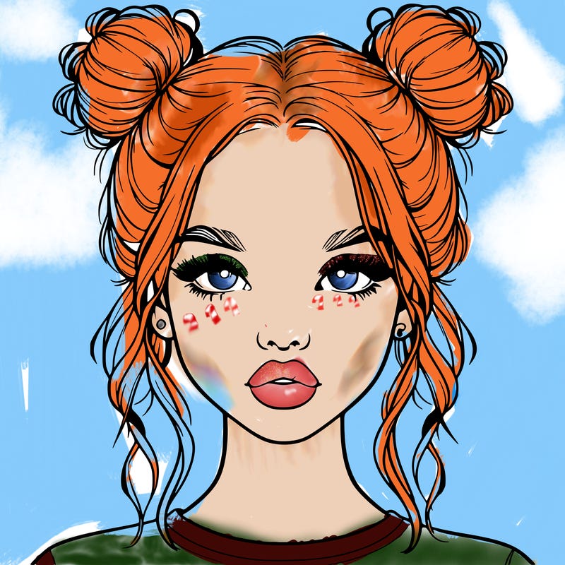 realistic girl with two buns in hair and lips