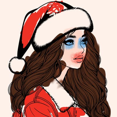 realistic girl in santa hat