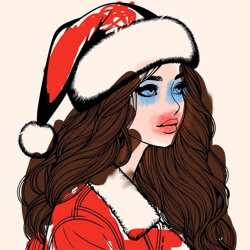 realistic girl in santa hat