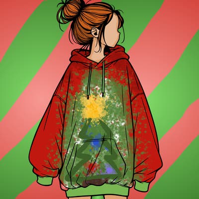 realistic girl with a oversized sweatshirt on and a bun