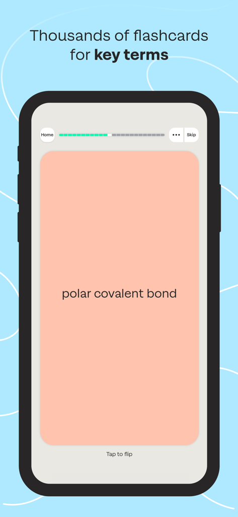 Sharpen - College Exam Prep - Sharpen app interface displaying a flashcard for the term polar covalent bond with a progress bar and navigation options