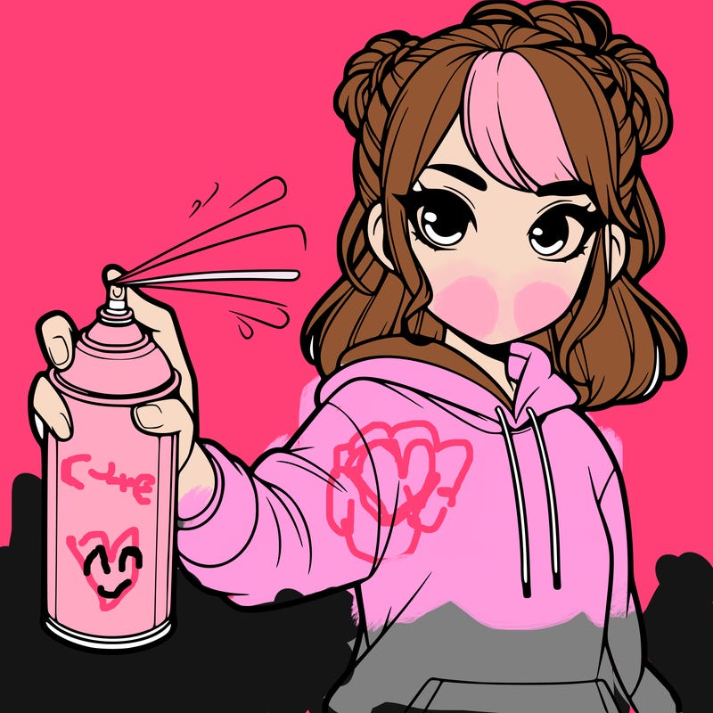 realistic girl is spray painting