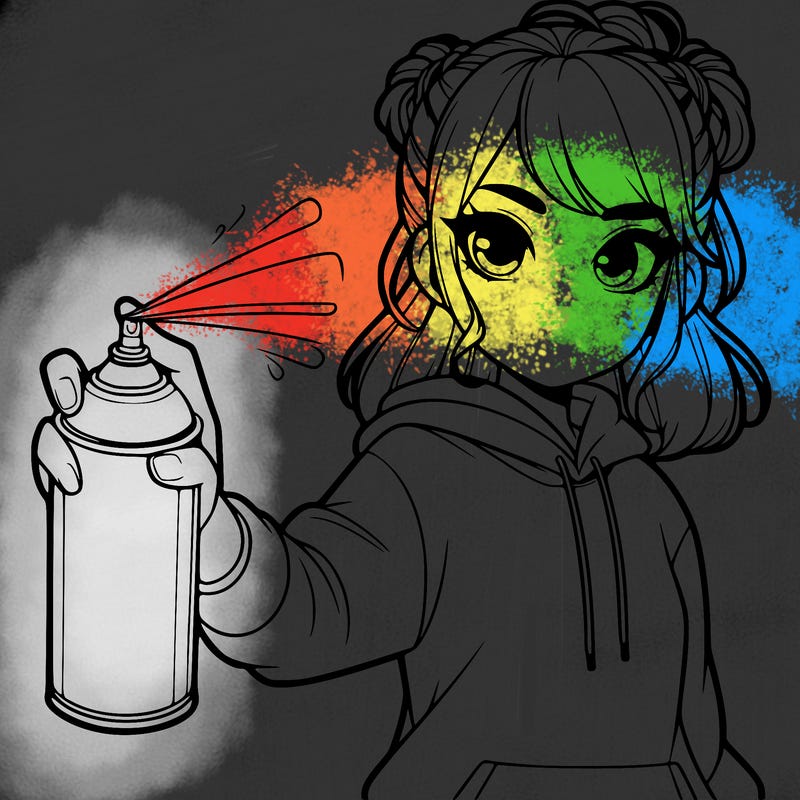 realistic girl is spray painting