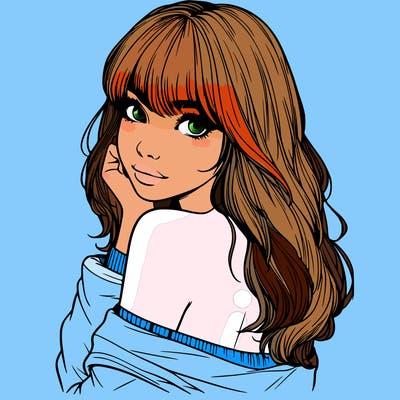 realistic girl with bangs looking over her shoulder