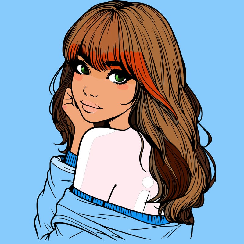 realistic girl with bangs looking over her shoulder