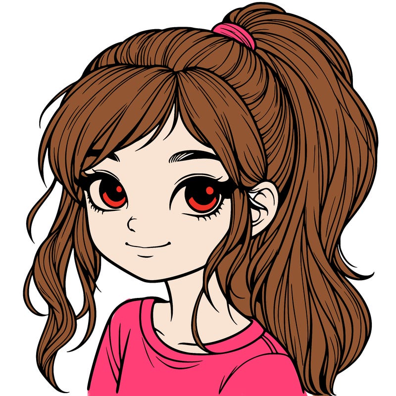 realistic girl with ponytail