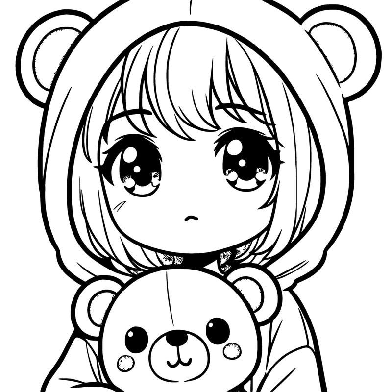 cute teen in a bear hoodie with a bear plushie