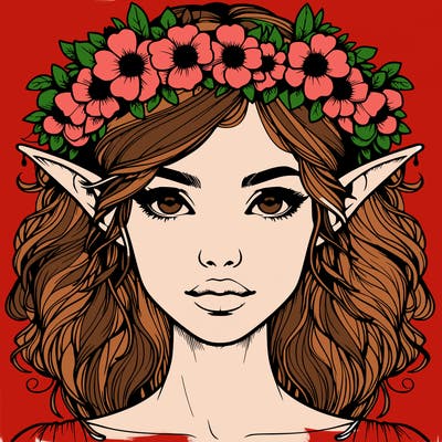 realistic female elf with flower crown