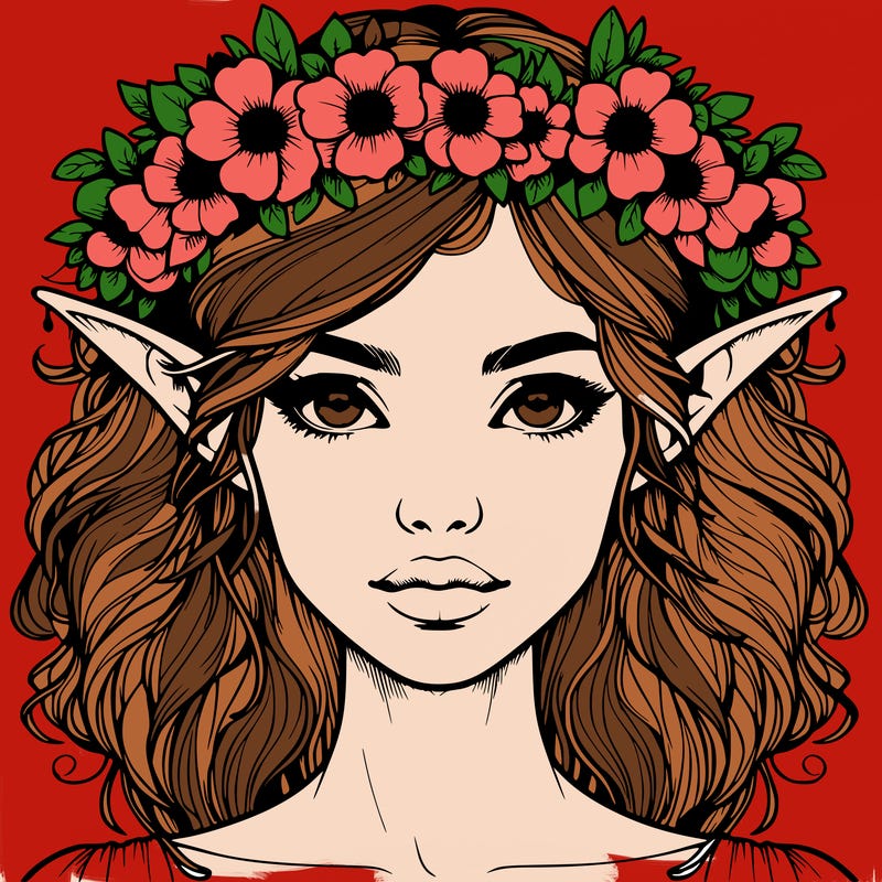 realistic female elf with flower crown