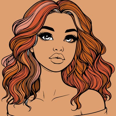 realistic girl with wavy hair and lips
