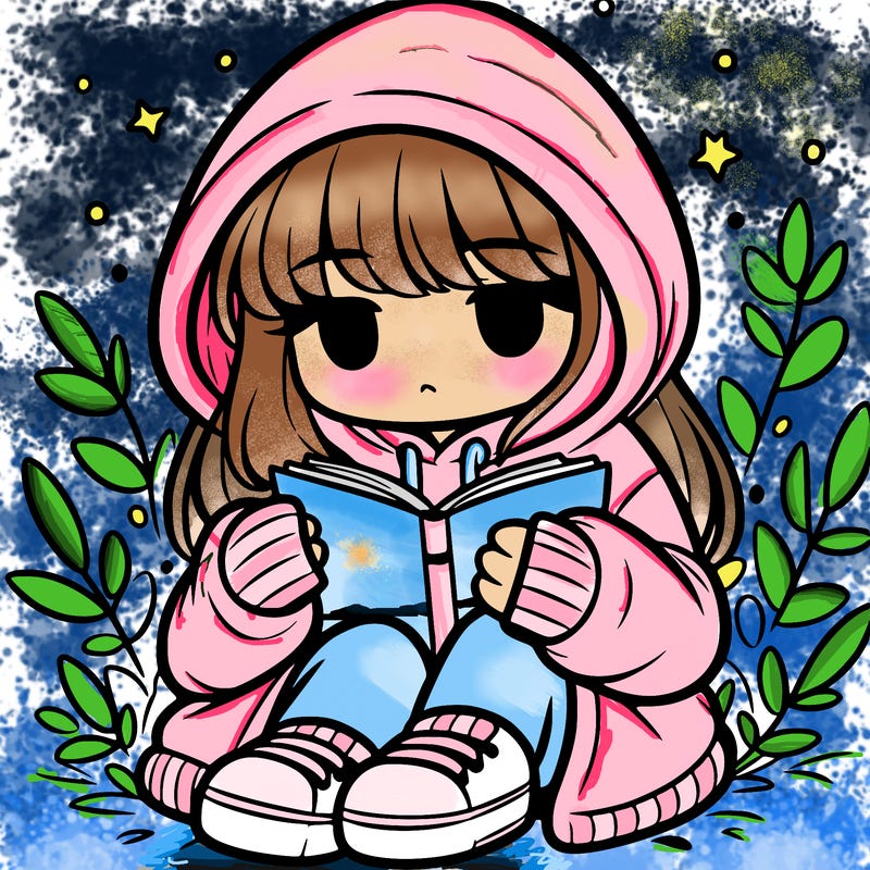 girl in oversized hoodie reading a book