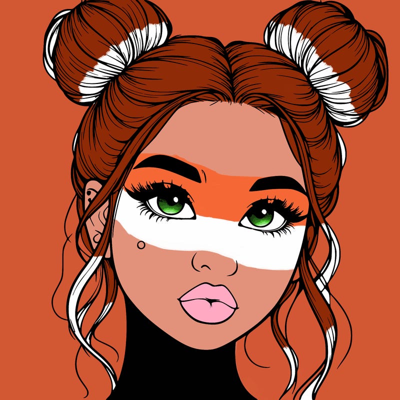 realistic girl with two buns on her hair and lips
