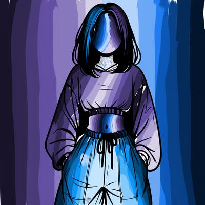 realistic girl faceless with baggy pants and a crop top